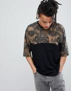 Asos Design Oversized T-shirt With Leopard Print Panels - Black