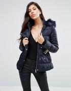 Lipsy Faux Fur Hood Belted Parka Jacket - Navy