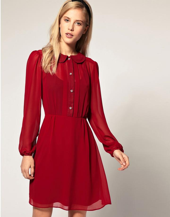 Asos Special Button Chiffon Dress - Navy