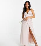 Asos Design Petite Bridesmaid Cami Maxi Dress With Satin Chevron Waist Band And Button Back In Blush-pink