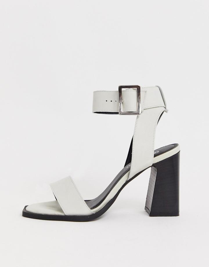 Asos Design Herbert Leather Block Heeled Sandals In White - White