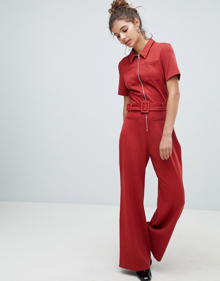 Bershka Pocket Front Boiler Suit - Red