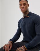 Pretty Green Tipped Long Sleeve Cuffed Polo In Navy - Navy