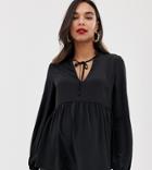 Asos Design Maternity Long Sleeve Smock Top With Tie Detail - Black