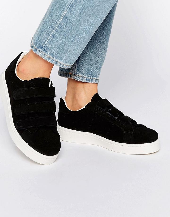 Pieces Siri Black Suede Velcro Sneakers - Black