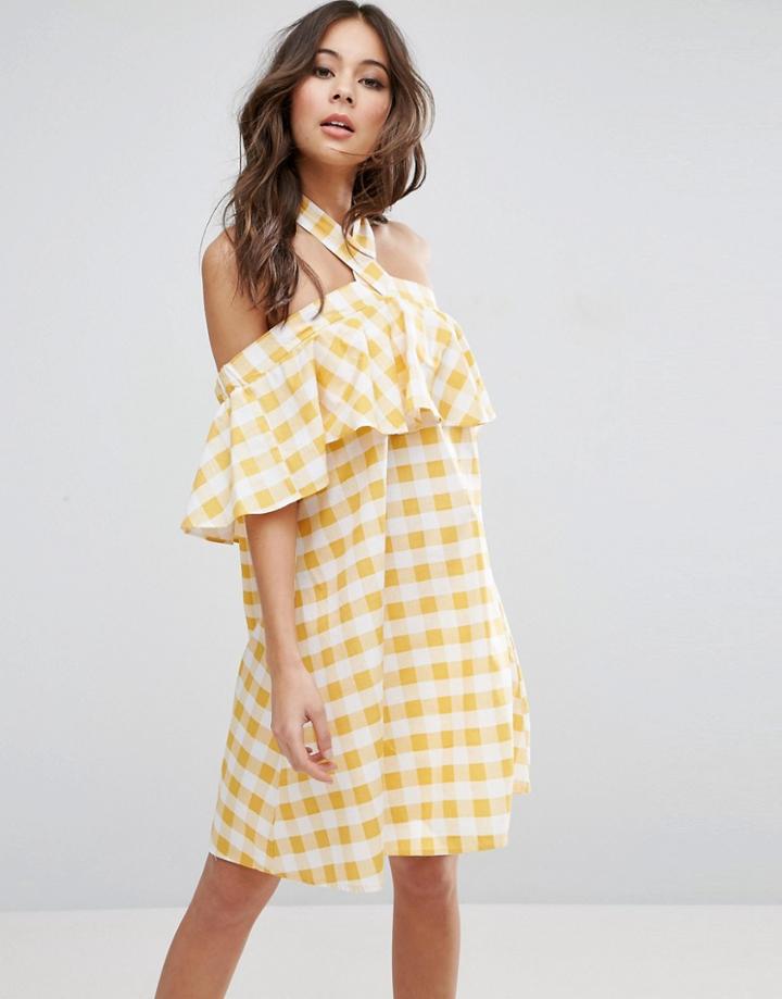 Asos Halter Neck Sundress In Gingham - Multi