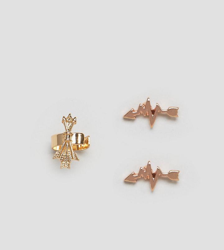 Asos Pack Of 2 Arrow Stud Earrings And Ear Cuff - Multi
