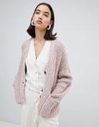 Selected Femme Chunky Knit Cardigan - Pink