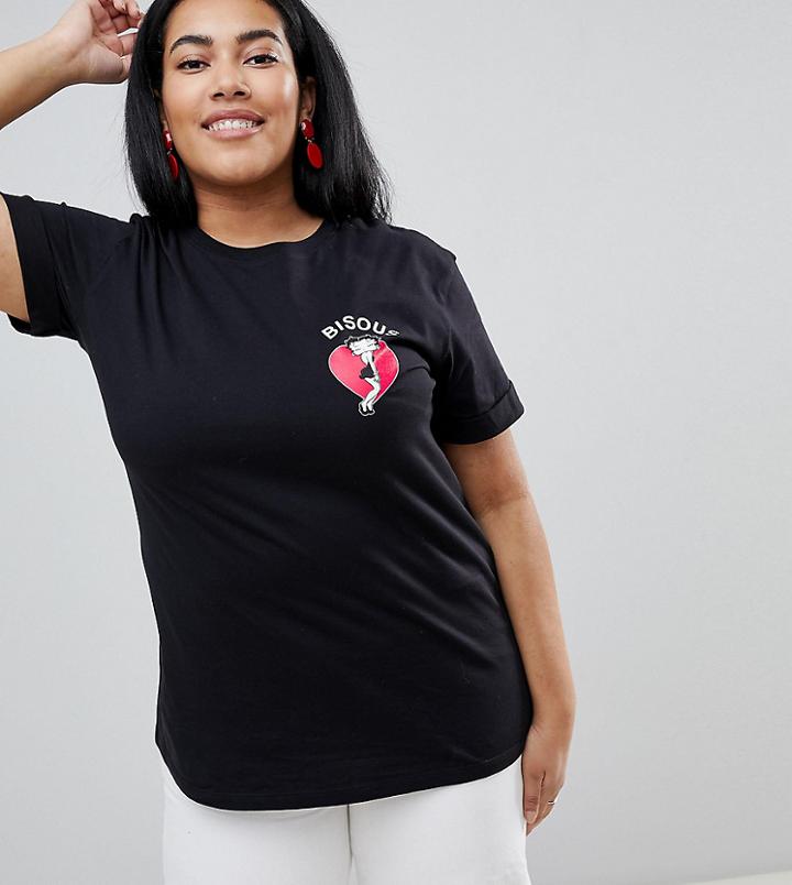 Asos Design Curve Betty Boop Bisous T-shirt - White