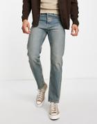 Topman Straight Jeans In Mid Wash Green Cast Tint-blue