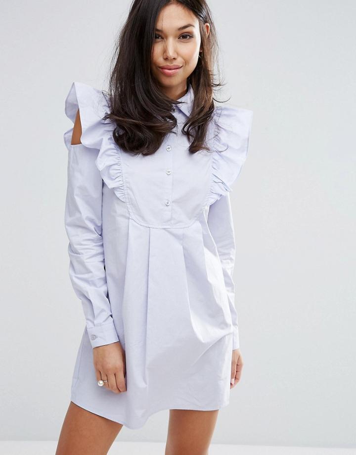 Fashion Union Shirt Dress With Sleeve Detail - Purple
