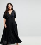Asos Design Curve Kimono Pleated Maxi Dress-black