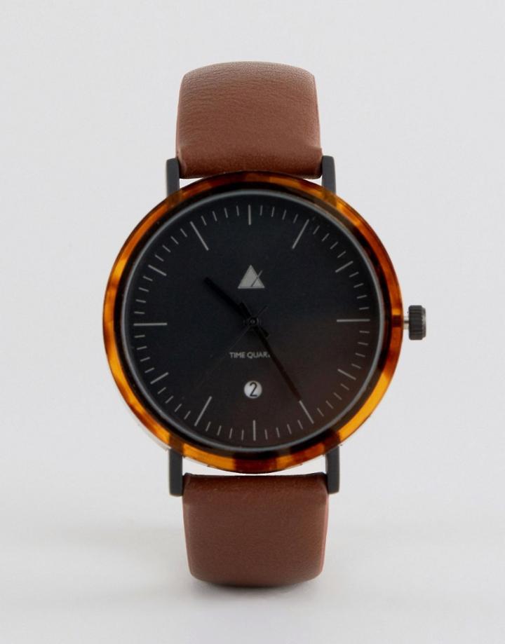 Asos Watch With Tort Acetate Case And Brown Strap - Brown