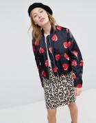 Love Moschino All Over Heart Print Cropped Bomber Jacket - Black