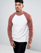 Asos Muscle Long Sleeve T-shirt With Contrast Raglan Sleeves In White/red - White