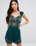 Virgos Lounge Jasmine Embellished Romper - Green
