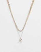 Topshop Exclusive Multirow Necklace With Twist Screw Pendant In Gold