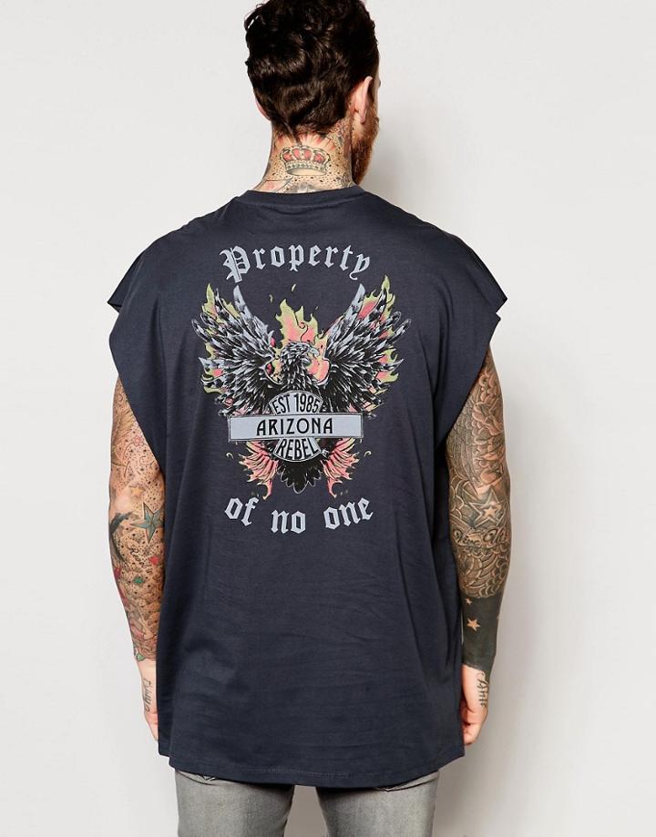 Asos Super Oversized Sleeveless T-shirt With Biker Back Print In Washed Black - Washed Black