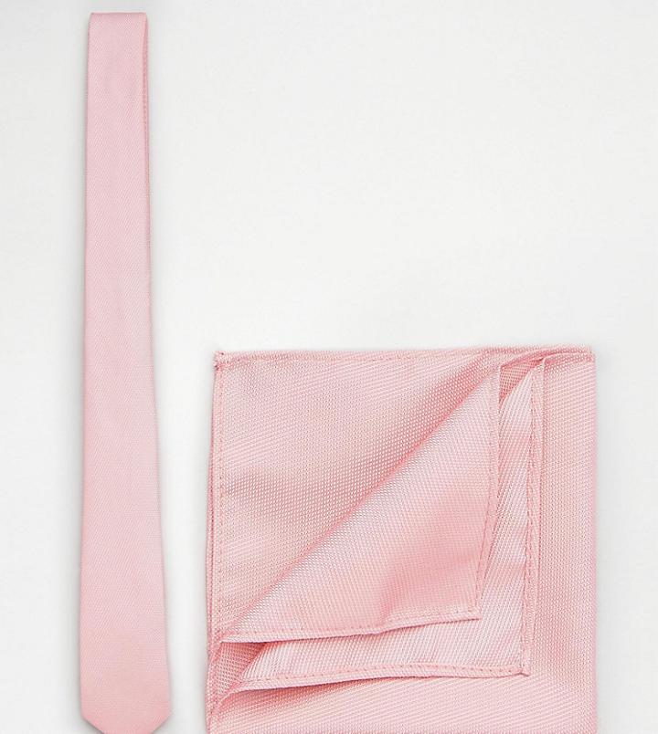 Asos Tall Tie And Pocket Square Pack In Pale Pink - Pink