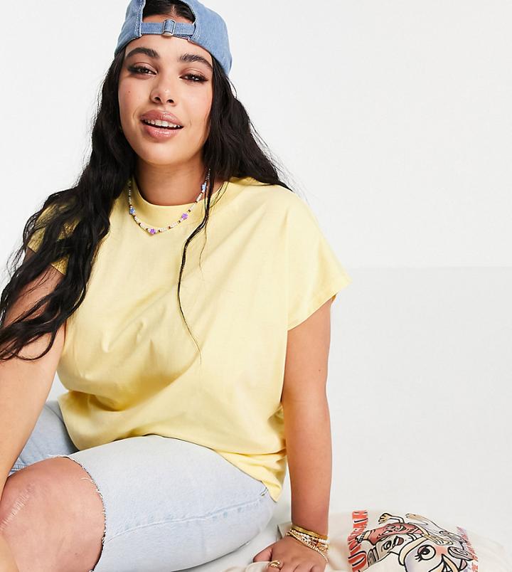 Asos Design Curve Boxy Sleeveless T-shirt In Straw-yellow