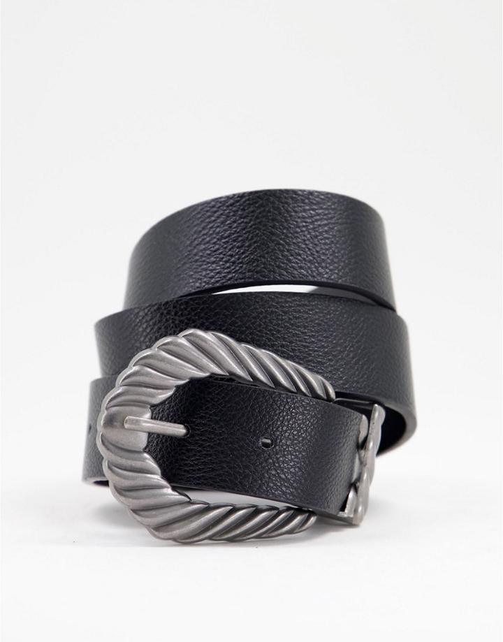 Asos Design Waist And Hip Jeans Belt With Antique Silver Metal Work In Black