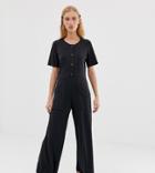 Monki Short Sleeve Wide Leg Jumpsuit In Dark Gray-black