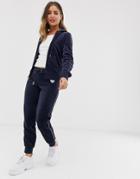 Juicy Couture Black Label Embroidered Crest Velour Cuffed Track Pants-blue