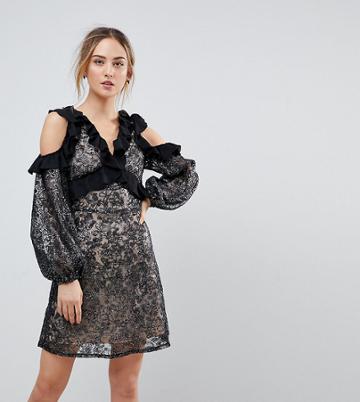 Dolly & Delicious Tall Allover Embroidered Cold Shoulder Skater Dress With Bell Sleeve - Multi