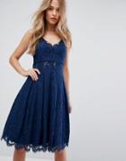 Chi Chi London Cami Strap Midi Dress In Premium Lace - Navy