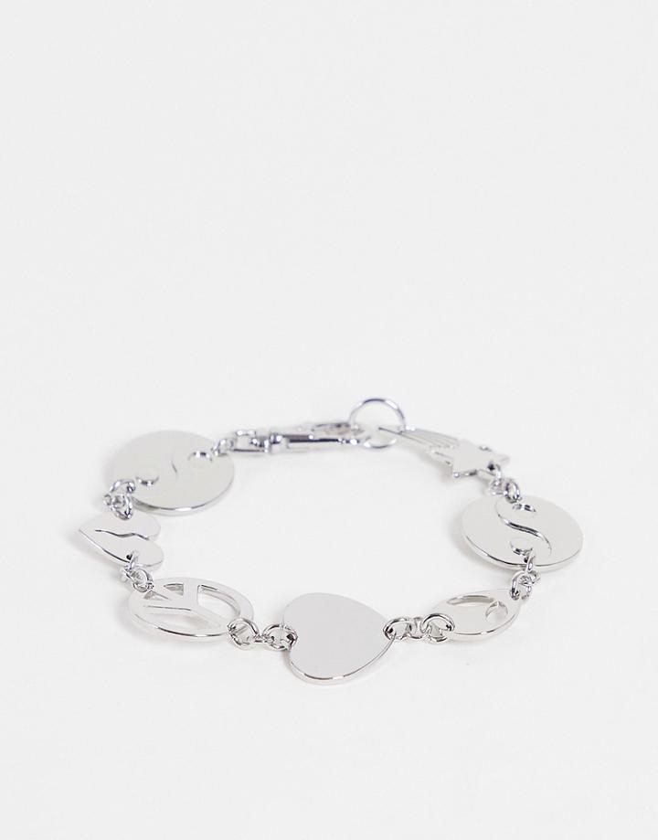 Topshop Yin Yang Alien Charm Bracelet In Silver-gold