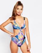 Free Society Marble Arch Plunge Cut Out Swimsuit - Multi
