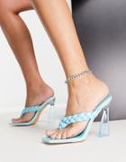 Truffle Collection Clear Heeled Plaited Sandals In Blue