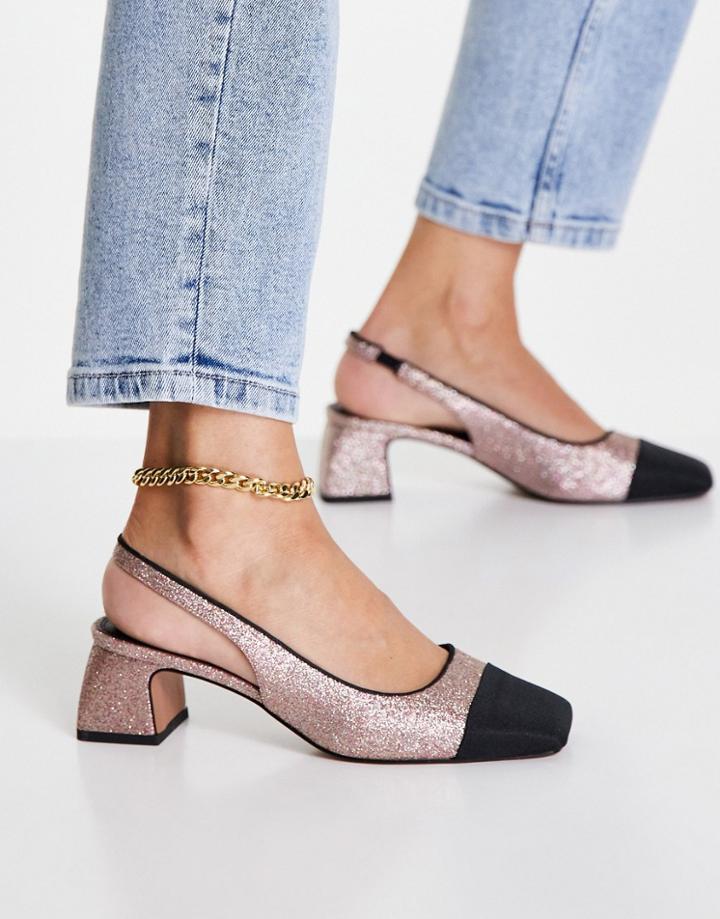 Asos Design Sally Toe Cap Slingback Block Heeled Shoes In Glitter-multi