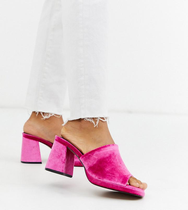 Asos Design Wide Fit Warming Platform Heeled Mules In Magenta Velvet-pink