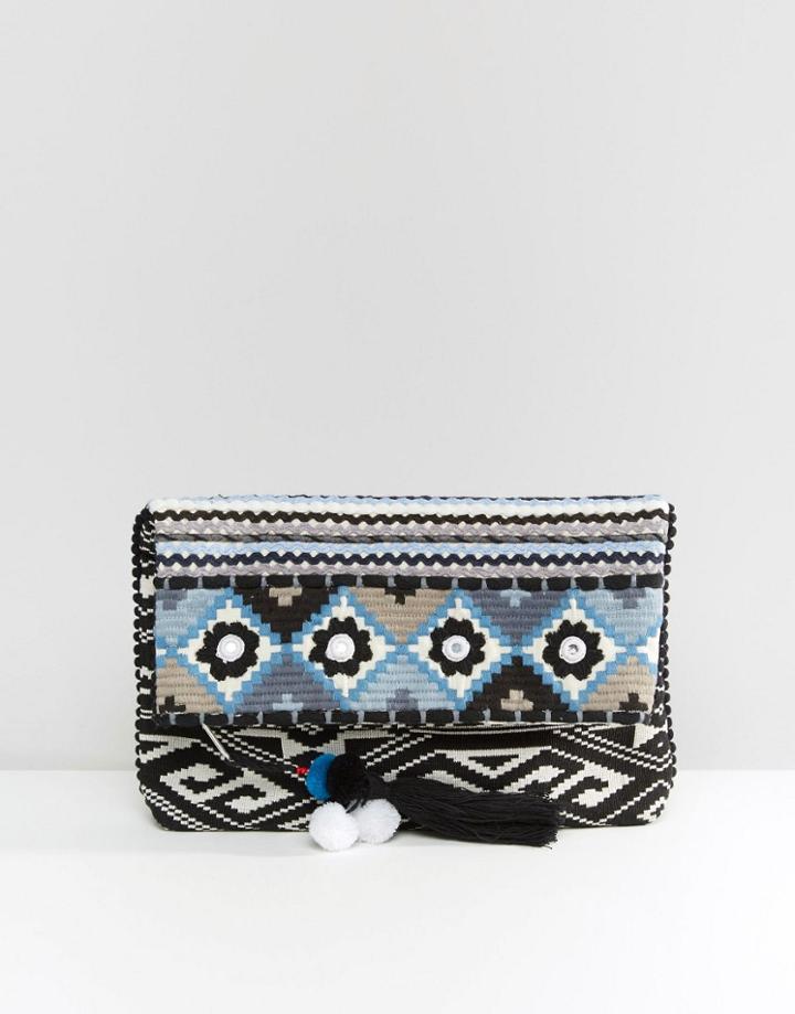 Oasis Fabric Fold Over Clutch Bag - Multi Blue