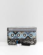 Oasis Fabric Fold Over Clutch Bag - Multi Blue