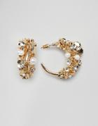 Asos Design Hoop Earrings With Floral Gardenia Design In Gold - Gold