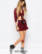 Reclaimed Vintage Ruffle Hem Shorts In Paisley Floral - Red