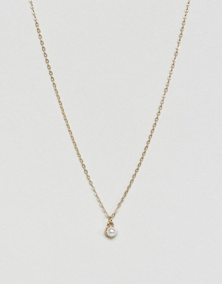 Asos Mini Pearl Charm Necklace - Gold