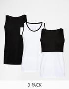 Asos Tank In Skater Fit 3 Pack Save 20% - Monochrome