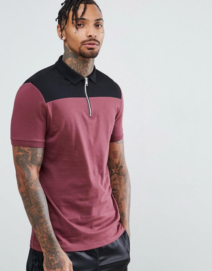 Asos Design Contrast Panel Polo With Zip Neck - Multi