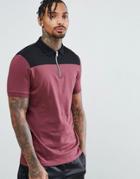 Asos Design Contrast Panel Polo With Zip Neck - Multi