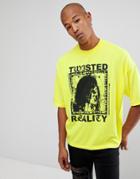 Asos Oversized Heavy Weight T-shirt With Twisted Reality Print - Yellow