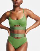 Asos Design Peekaboo High Rise Knickers In Khaki-green