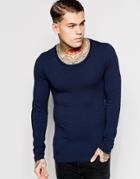Asos Extreme Muscle Fit Long Sleeve T-shirt With Scoop Neck And Stretch - Navy