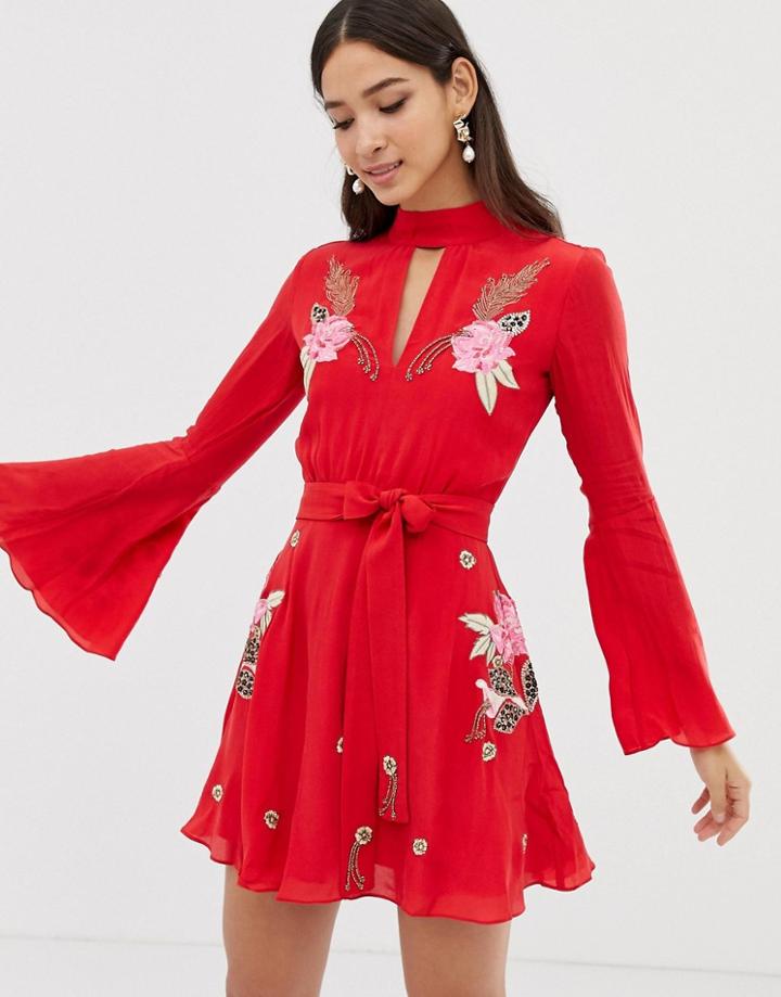 Millie Mackintosh Rose Embroidered Skater Dress - Red
