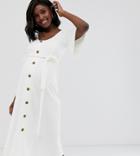 Asos Design Maternity Midi Button Through Textured Tea Dress-white