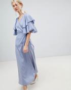 Vero Moda Flutter Sleeve Wrap Maxi Dress - Gray