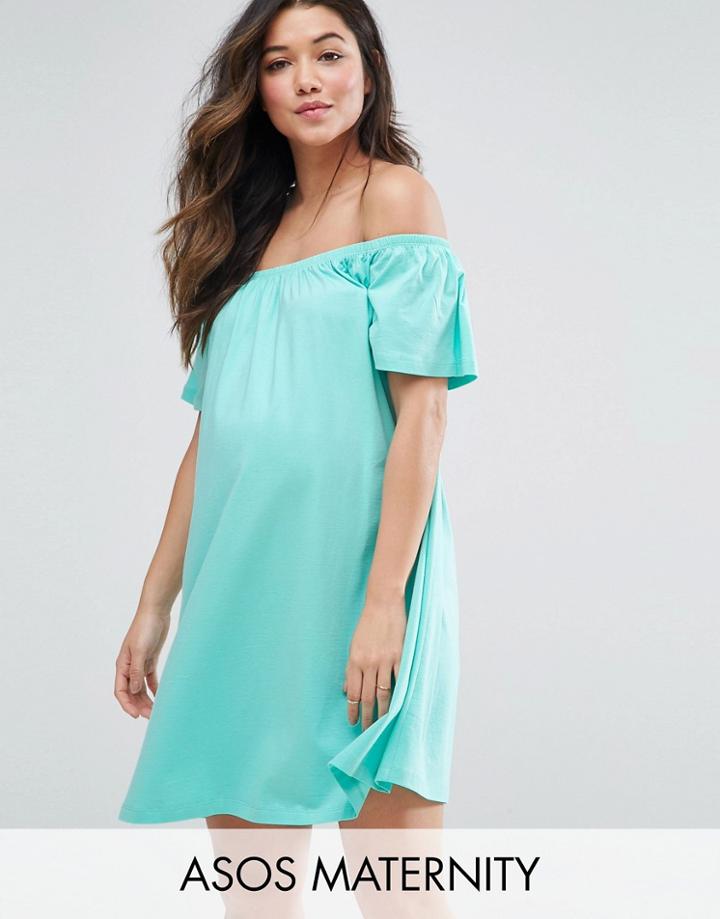 Asos Maternity Off Shoulder Mini Dress - Green