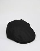 Asos Flat Cap In Black Melton - Black